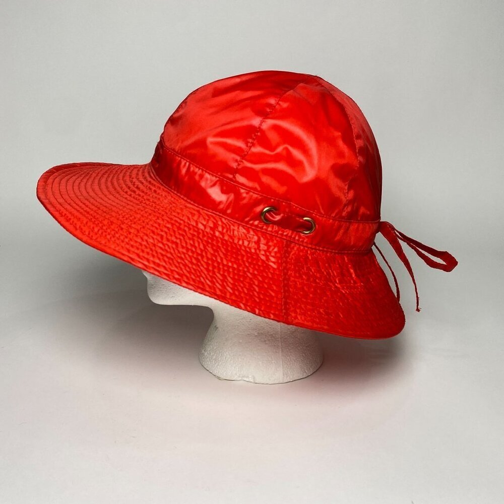 Vintage Betmar Nylon Sun Hat Wide Brim Adjustable Bow Tie Accent Red Lined #117